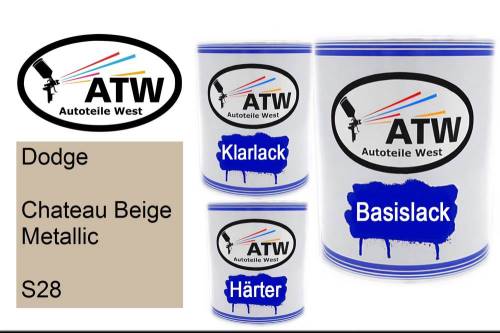 Dodge, Chateau Beige Metallic, S28: 1L Lackdose + 1L Klarlack + 500ml Härter - Set, von ATW Autoteile West.